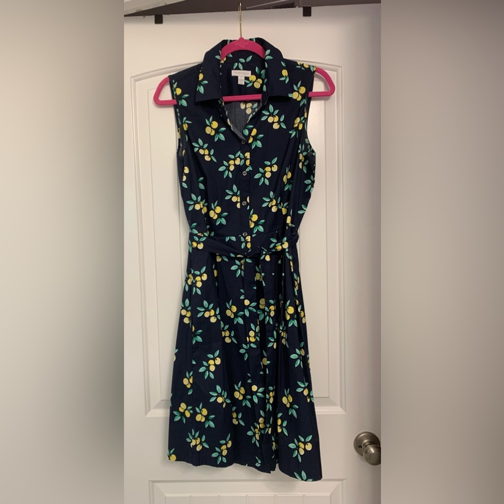 Love this dress. Dark Blue with lemon print. Good condition